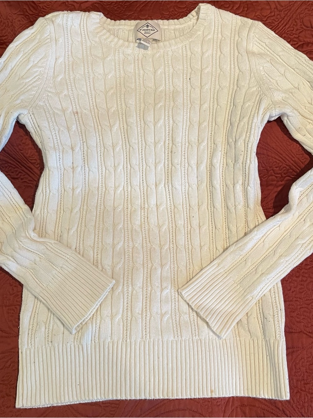 St. John's Bay Cream Cable-Knit Crewneck Sweater